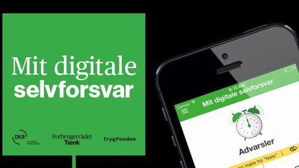 Telefon med appen Mit digitale selvforsvar på.