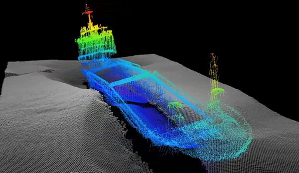 Højt detaljeret af vrag kortlagt med multibeam
