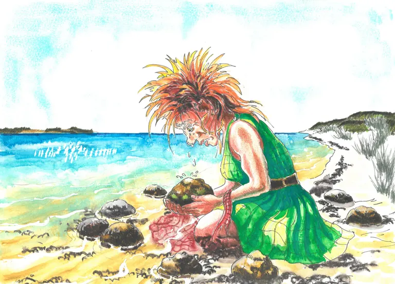 Illustration af jættepigen lavet af Søren Granat