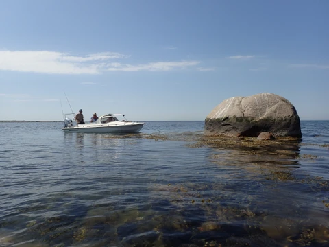 Blak i vandet og en båd ved siden af