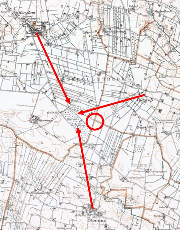 På kortudsnittet mødes tre sogneskel