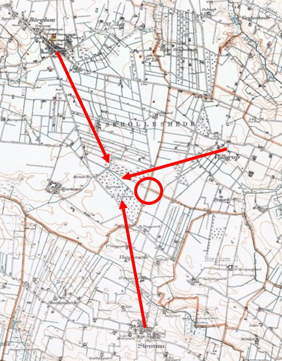 På kortudsnittet mødes tre sogneskel