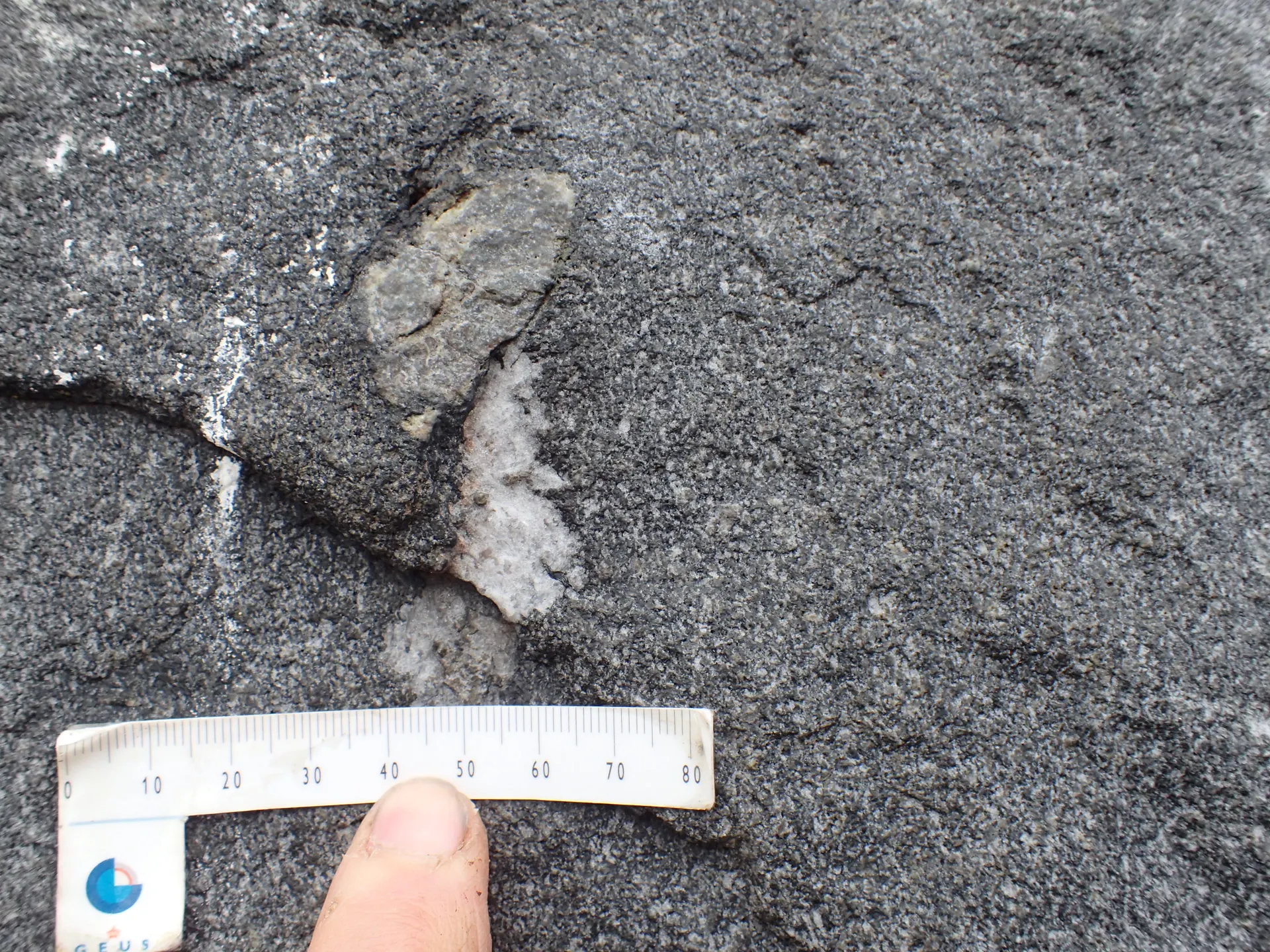 Muligvis bjergarten granodiorit på Blå Sten