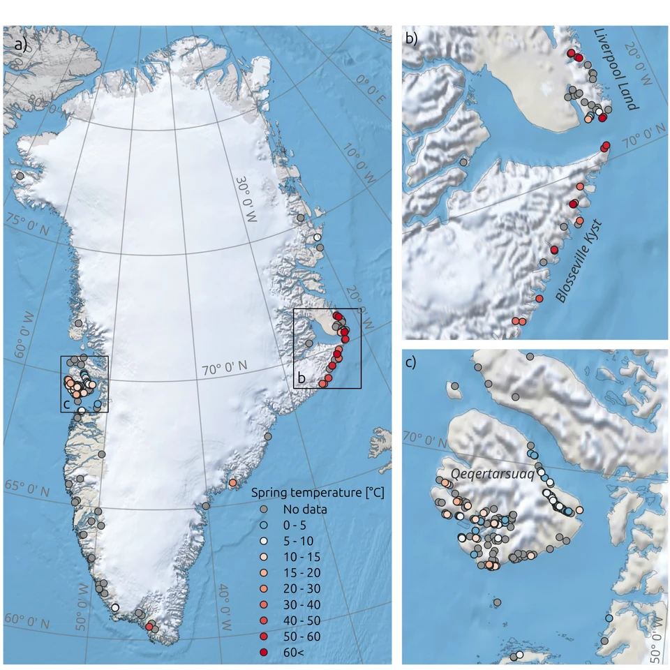 Map of thermal springs in Greenland
