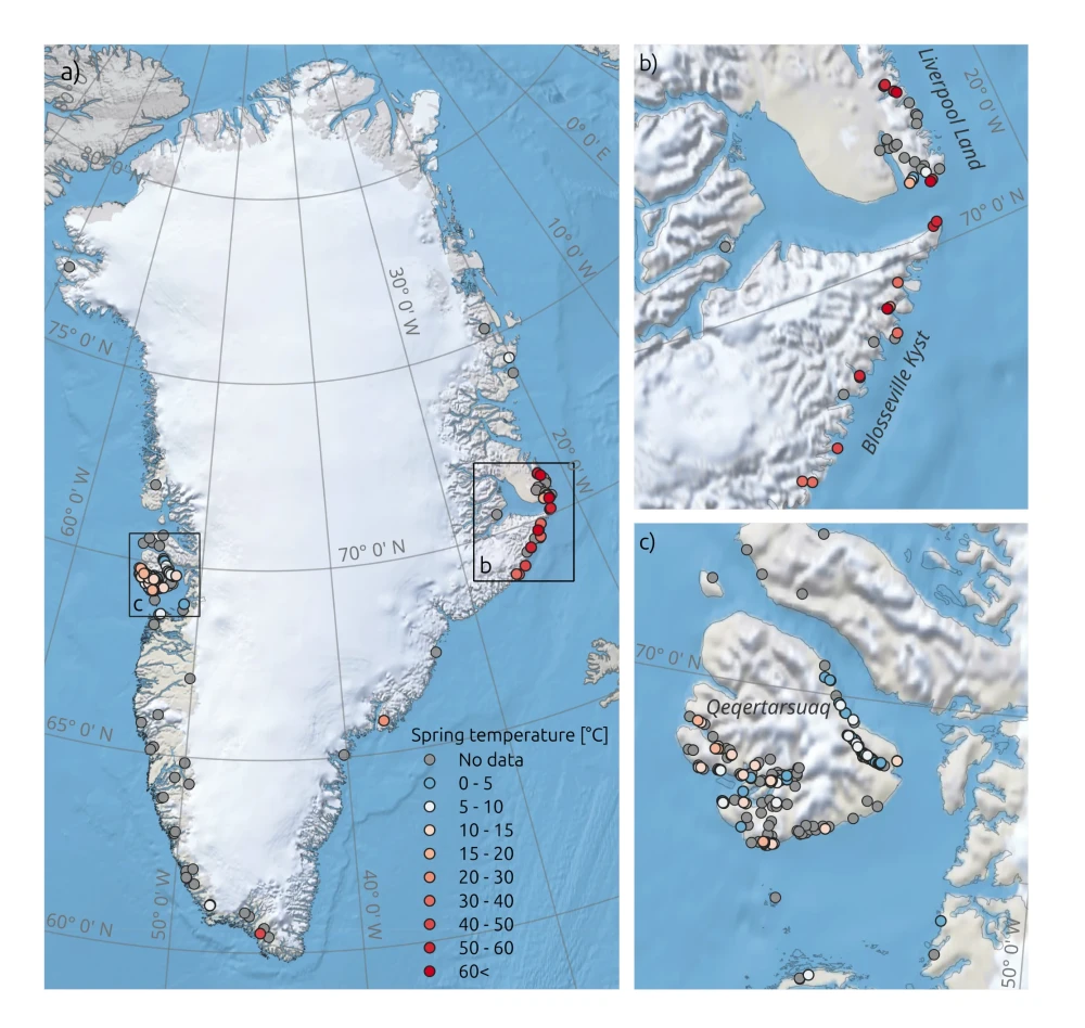 Map of thermal springs in Greenland