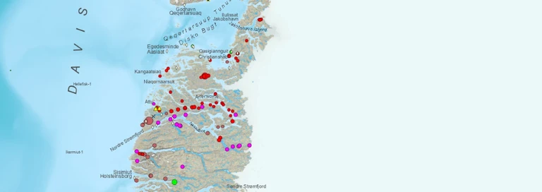 Kort over mineralforekomster i Vestgrønland