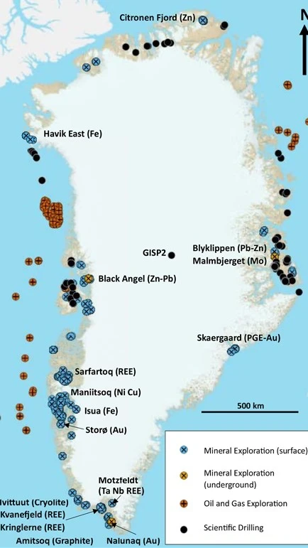 Kort over boringer i Grønland