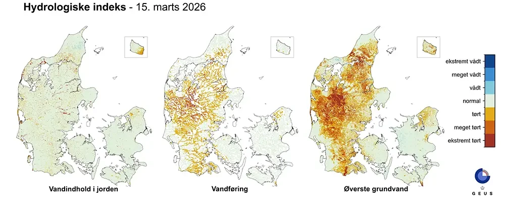 Hydrologisk indeks for 15. marts 2026