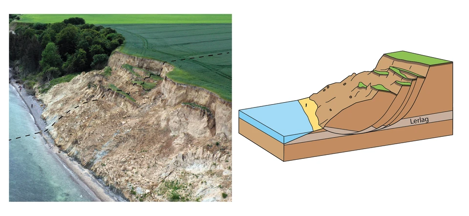 Gjerrild Klint og tegning af skredgeologien.