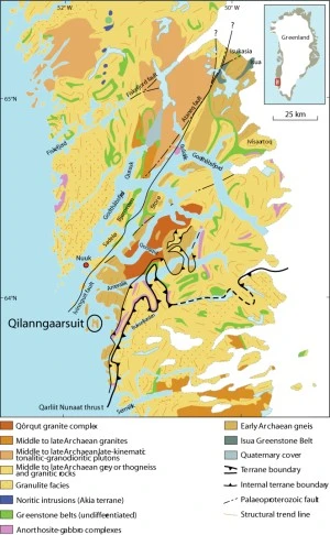 Map of the area surrounding Qilanngarssuit island, west of Buksefjorden, southern West Greenland.