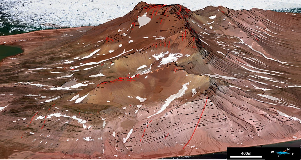 3D view of the Triassic sequence of Nordenskjöld Bjerg