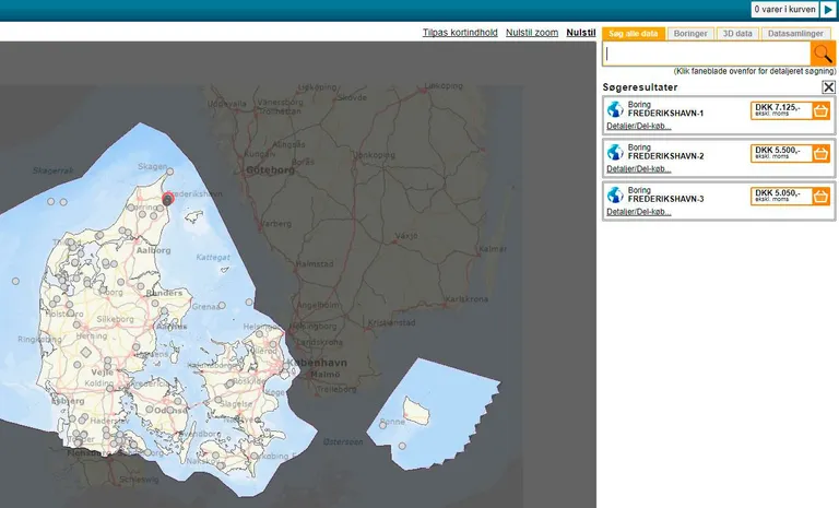 Kort over Danmark, olie- og gasefterforskningen