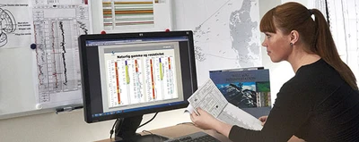 Geologist looking at computer data