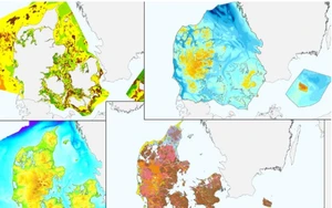 fire kort over Danmark