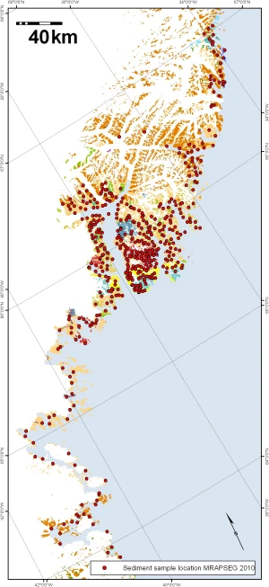 Map of sediment samples taken during MRAPSEG 2010