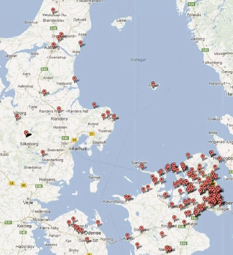 geografisk kort over indberetninger