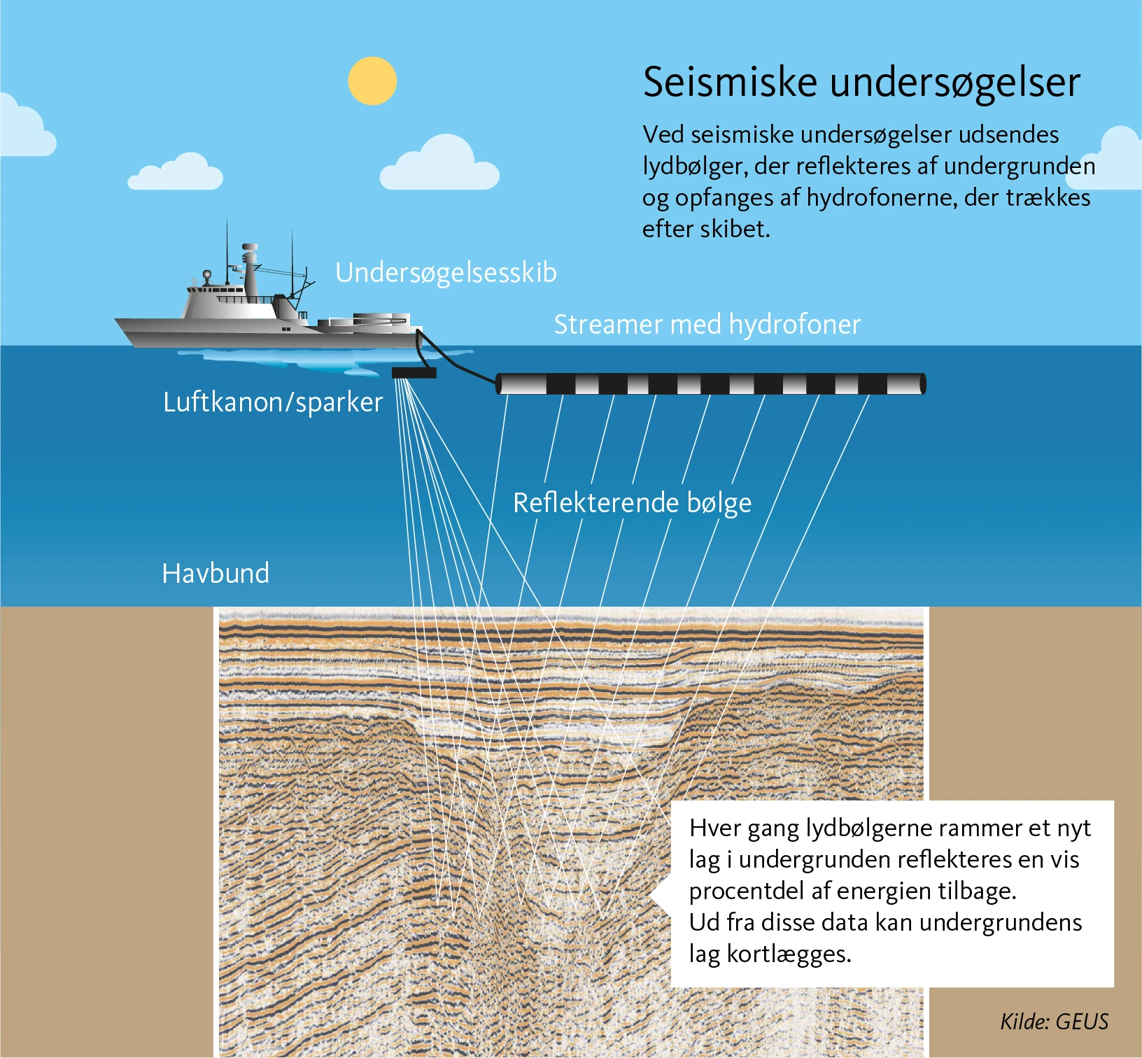 Infografik med forklaring af seismiske unders&oslash;gelser