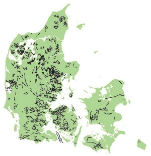 Danmarkskort med begravede dale