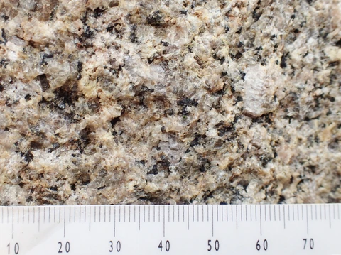 Snekkerstenen består af mellemkornet granit med spredte sorte korn