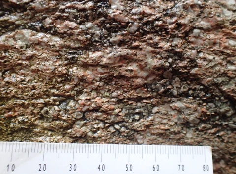 Djævlestenen består af mellemkornet syenitisk gnejs