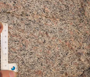 Rosmannegårdstenen består af granitisk gnejs.