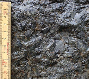 Den Grå Ko består af larvikit. Mellem grå aflange feldspatkorn, der er 1 til 2 cm lange, sidder mindre sorte mineralhobe