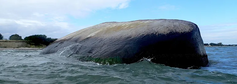 Tøvældestenen ligger et stykke fra kysten.