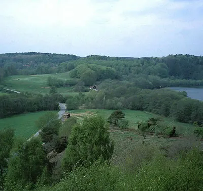 Udsigt fra sydenden af Hald Sø mod Dollerup Bakker