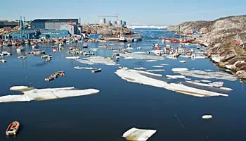 Fiskekuttere og joller i Ilulissats havn.