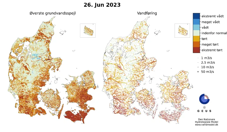 26 juni øverste grandvandsspejl og vandføring