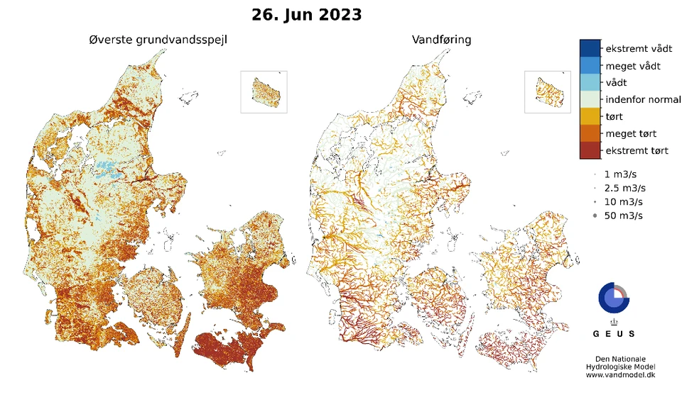 26 juni øverste grandvandsspejl og vandføring