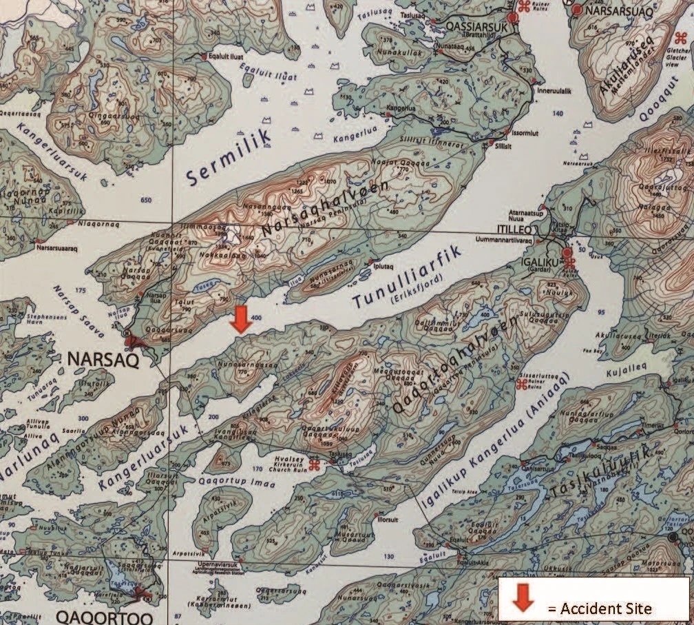 Location of the accident site at Tunulliarfik Fjord