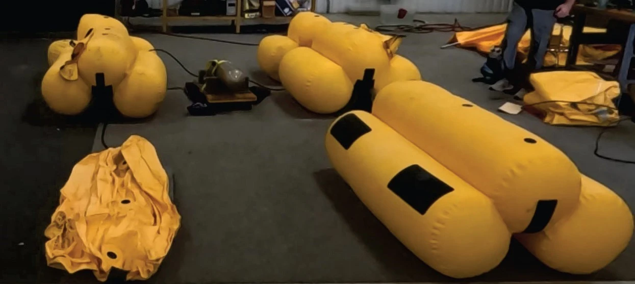 Test with 15 ml of frozen water in the LH supply hose. Th LH aft float did not inflate