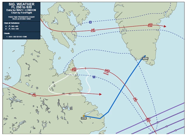 The figure shows the significant weather chart for FL 250 to 360.