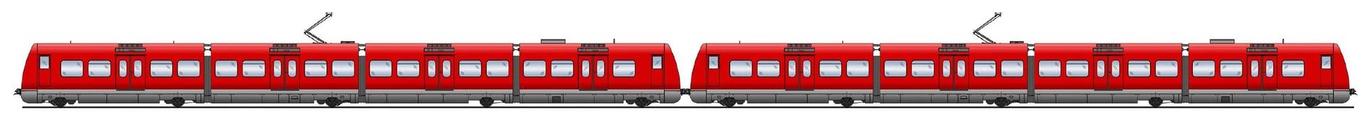 Billedet viser to sammenkoblede S-togsæt af litra SE. De to togsæt har fire vogne hver, dvs. 8 vogne i alt. Der er ingen overgang imellem de to togsæt, dvs. man kan ikke gå direkte fra det ene togsæt til det andet.