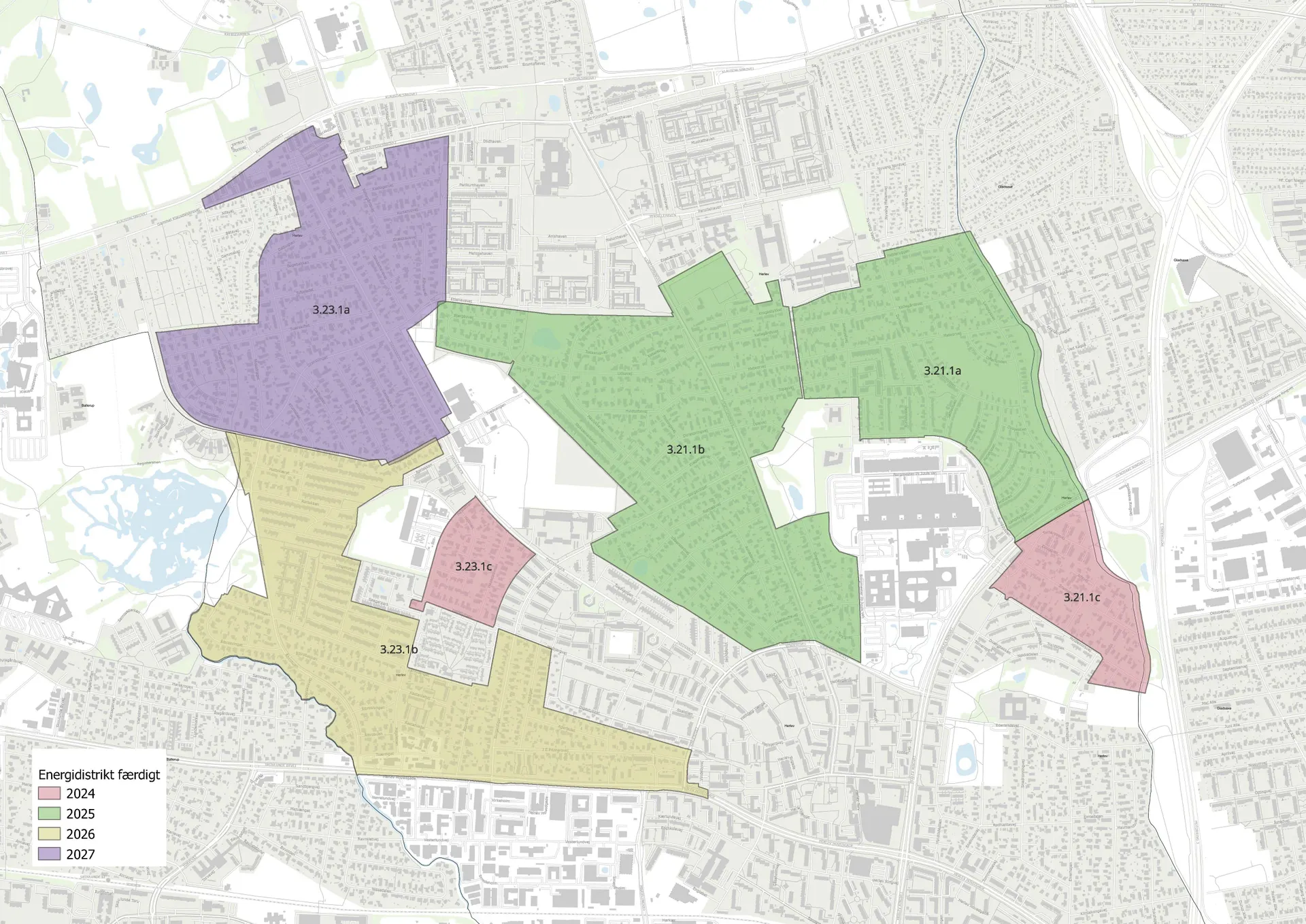 Kort over fjernvarme ulrulning i Herlev Kommune