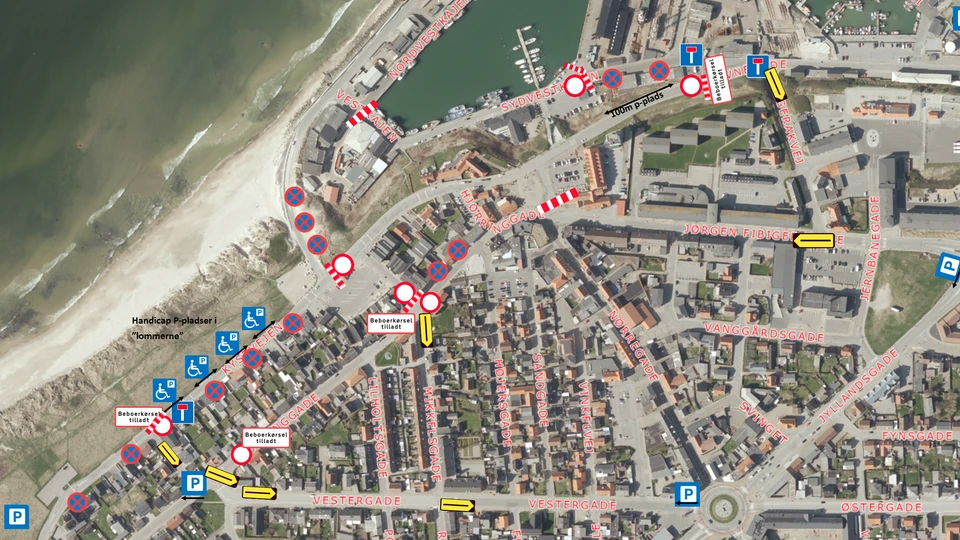 Kort med afspærringer og vejreguleringer under Naturmødet 2022 i Hirtshals