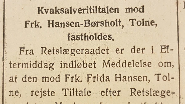Billedet viser notits i avisen om Frida Hansen