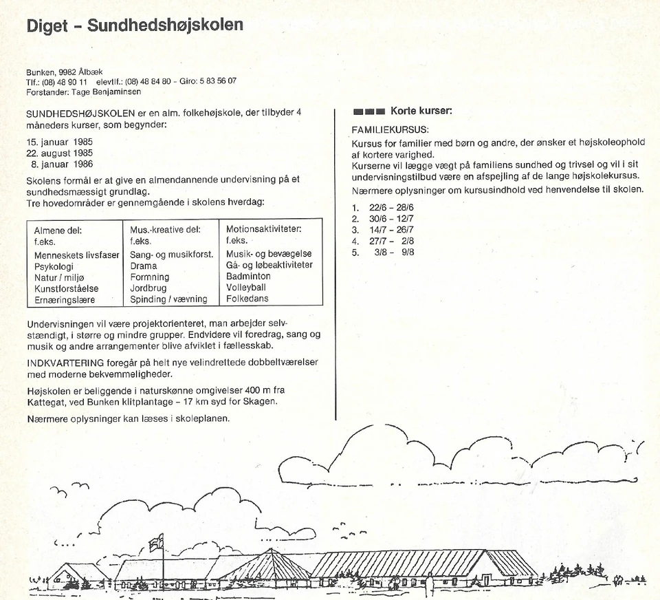 Sundhedshøjskolen DIGET kursusoversigt 1985