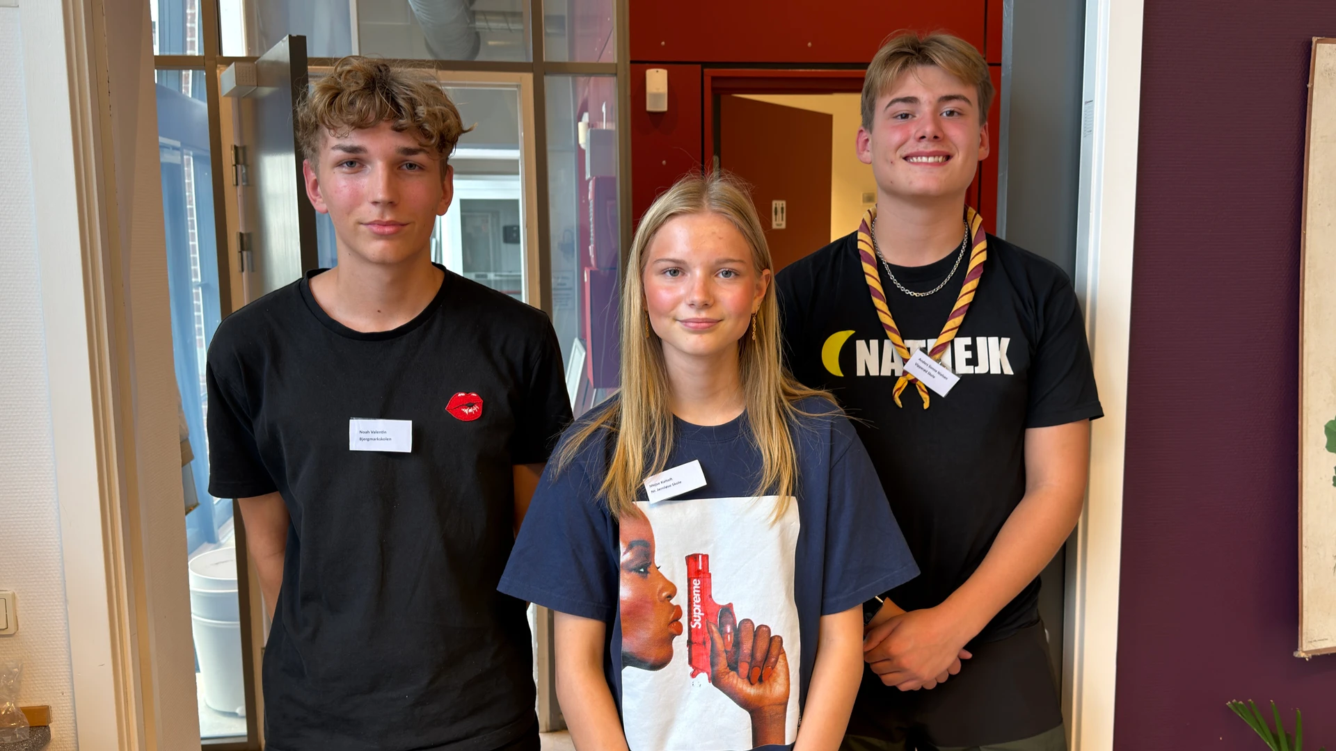 På billedet er det fra venstre: Forperson Noah, Bjergmarkskolen, næstforperson Mejse, Nr. Jernløse Skole og sekretær Anders, Vipperød Skole