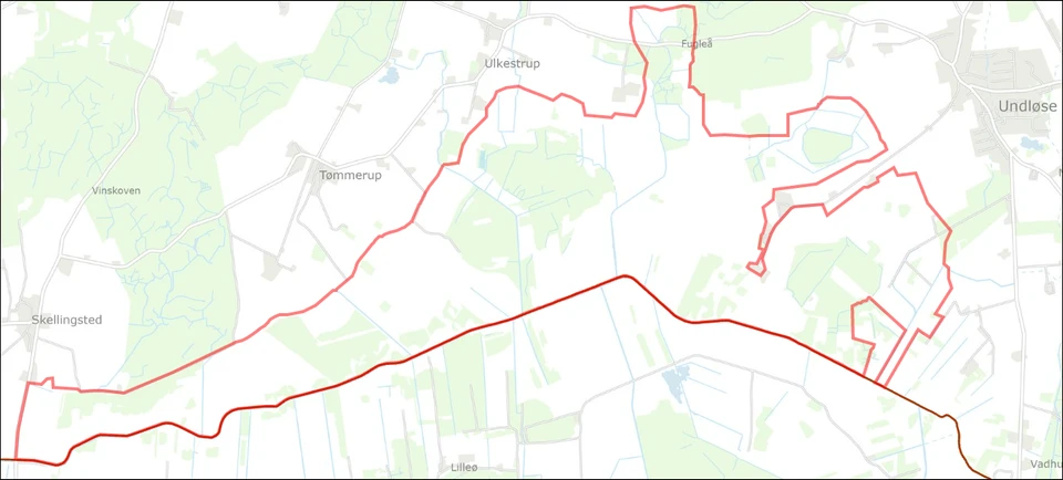 Kortet viser projektets grænser i Store Åmose
