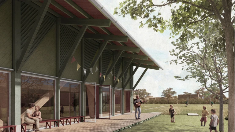 Illustration af den kommende hal ved Risbjergskolen (Illustration: ASON/BBParkitekter)