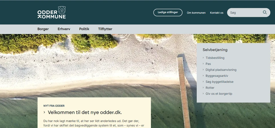 Billede af forsiden på det nye Odder.dk