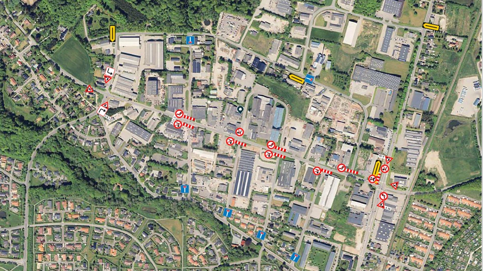 Kort over omkørsel ved Ballevej i Odder