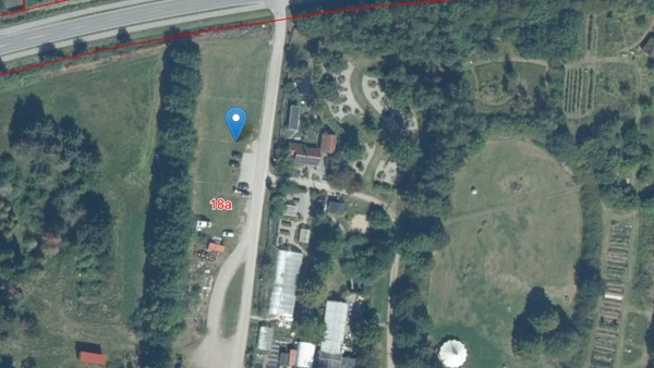 Kort over mødested til markvandring vedrørende Økologiens Kvarter. Det er på parkeringspladsen ved siden af Økologiens Have