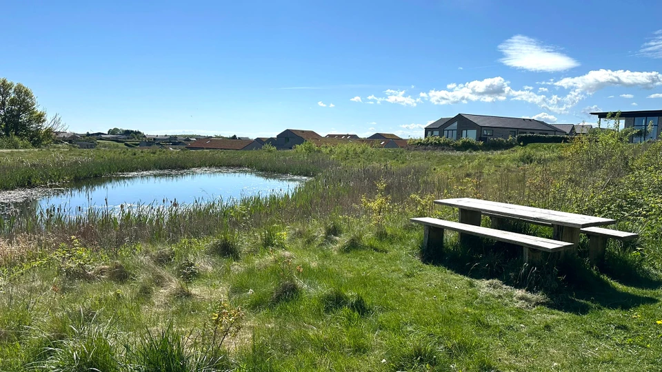 Vandhus og huse i bydelen Bendixminde i Odder vestby