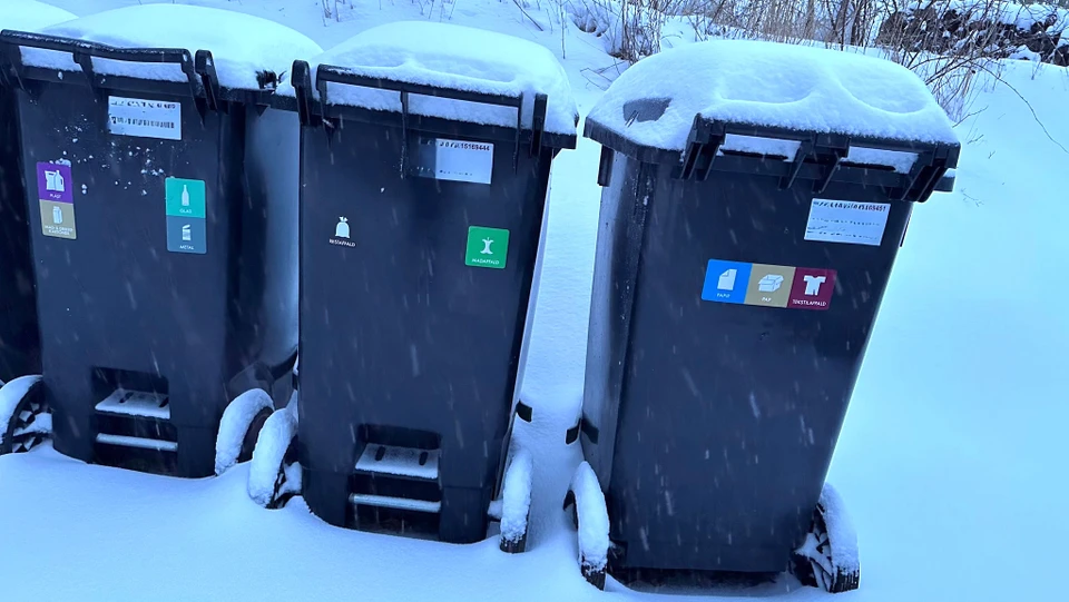 Affaldscontainere med sne på