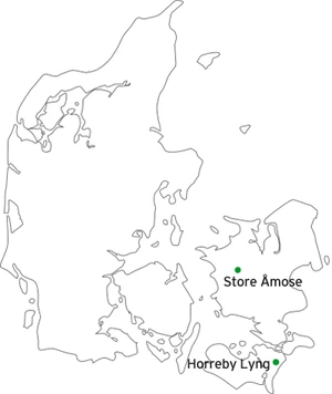 Placering af moserne på Danmarkskort