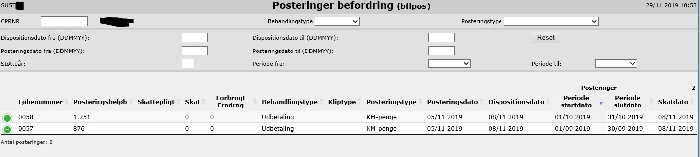 Oversigt over udbetalinger af kilometerpenge