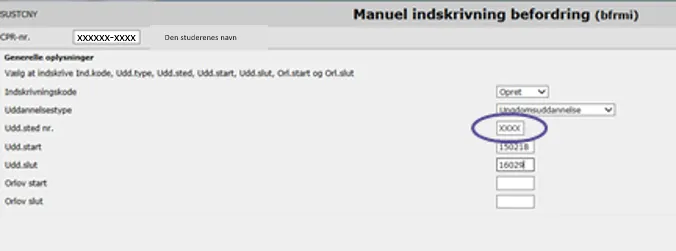 Manuelt indskrivningsbillede